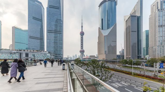 Timelapse of Bottom view of the Pudong New District of Shanghai, China.