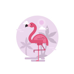 Vector summer flat background with pink flamingo.