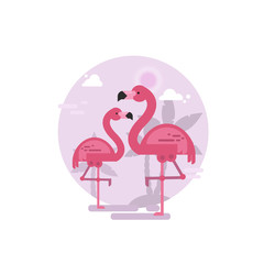 Vector summer flat background with pink flamingo.