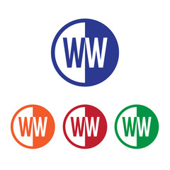 WW initial circle half logo blue,red,orange and green color