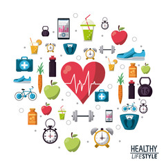 color poster elements sport healthy lifestyle icons vector illustration