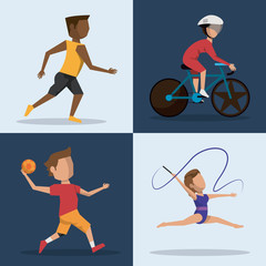 color square buttons set of athletes of differents olympic sports vector illustration