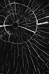 Texture with circular cracks. Vintage black and white texture of wood, glass overlay.