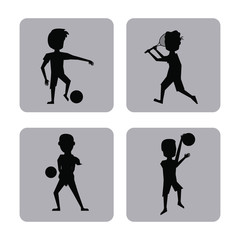 monochrome square buttons set of male silhouette athletes of differents sports vector illustration