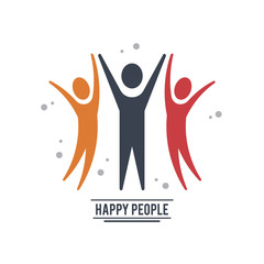 colorful teamwork happy people with three pictograms celebrate vector illustration