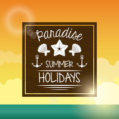 poster sunset ocean landscape of logo text paradise summer holidays vector illustration