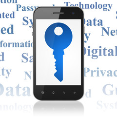 Privacy concept: Smartphone with Key on display