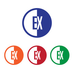 EX initial circle half logo blue,red,orange and green color