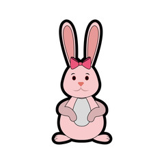cute bunny with decorative bow, icon over white background. happy easter concept. colorful design. vector illustration