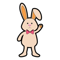 cute bunny with decorative bow, icon over white background. happy easter concept. colorful design. vector illustration