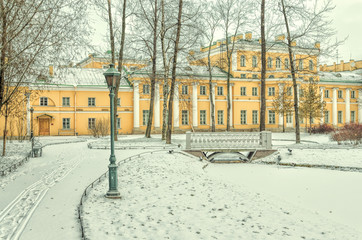 Fototapeta na wymiar The Polish Garden and The Derzhavin's Manor in Saint Petersburg.