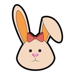 Fototapeta premium cute bunny with decorative bow, icon over white background. happy easter concept. colorful design. vector illustration