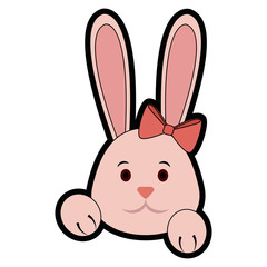 cute bunny with decorative bow, icon over white background. happy easter concept. colorful design. vector illustration