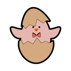 eggshell with cute chicken icon over white background. vector illustration