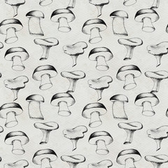 Hand drawn seamless pattern with mushrooms.