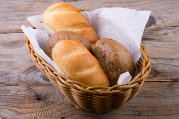 Bread basket on a wooden board