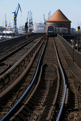 Fototapeta premium Hamburg Germany, railway track (Landungsbrücken) in Hamburg's St. Pauli quarter
