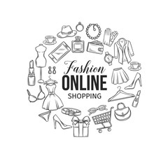 set of online fashion shopping icons