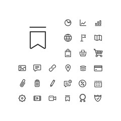 Bookmark icon in set on the white background. Universal linear icons to use in web and mobile app.