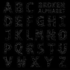 Fototapeta na wymiar Alphabet from broken letters. Linear graphics.