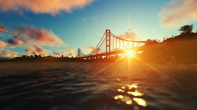 Goldengate Bridge against beautiful sunrise, travel cam