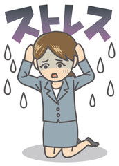 頭を抱えるスーツの女性 ストレス