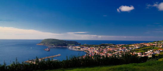 Aerial view to Horta marina and city at Faial island, Azores, Portugal