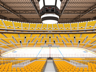 Beautiful sports arena for ice hockey with yellow seats  VIP boxes and floodlights for fifty thousand fans - 3D render © Danilo