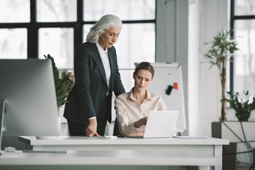 young businesswoman and her boss working with laptop computer in office