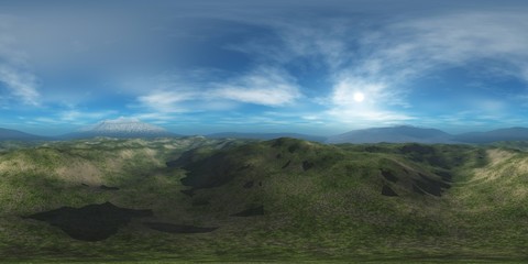 Fototapeta premium HDRI, environment map, Round panorama, spherical panorama, equidistant projection, Mountain landscape, 3d rendering 