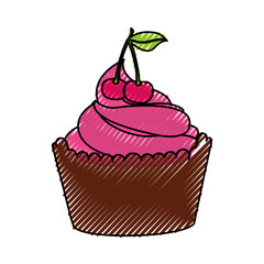 delicious cupcake with cherry isolated icon vector illustration design