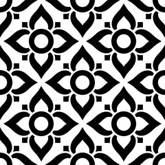 Thai seamless pattern with flowers - black and white tile, inspired by art from Thailand