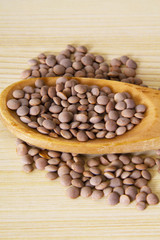 Kitchen utensils with lentils