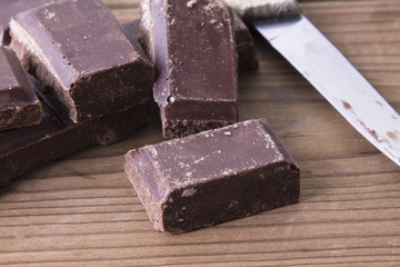 Chocolate on wooden background