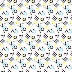 Seamless primitive geometric patterns. Hipster seamless pattern. Concept abstract seamless pattern. Trendy kid style modern repitable motif.