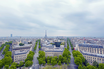 Paris, view at Champs-Elysees and Eiffel tower, France