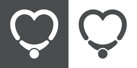 Icono plano corazon con abrazo gris y blanco