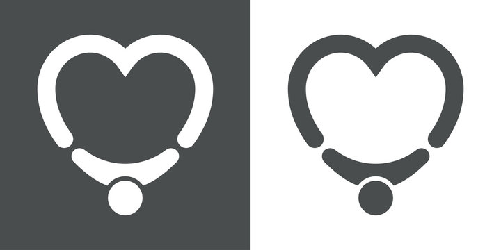 Icono plano corazon con abrazo gris y blanco