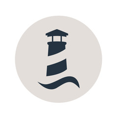 Icono plano faro con ola en circulo gris © teracreonte