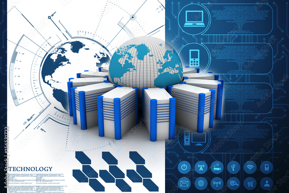 Poster 3d rendering database storage data base with globe