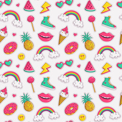 Vector seamless pattern with cute patches.