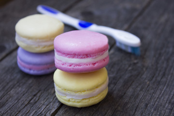 soap and tooth brush on wooden background