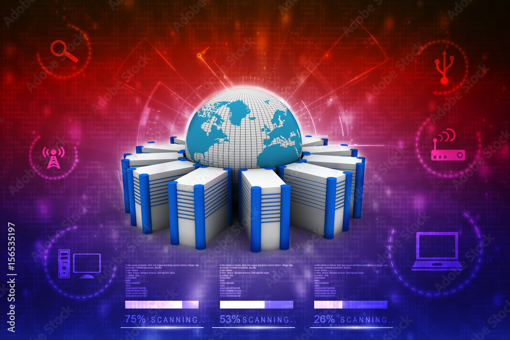 Poster 3d rendering database storage data base with globe
