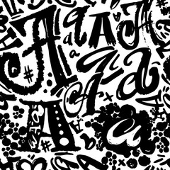 Seamless alphabet poster, dry brush ink artistic modern calligraphy print.
