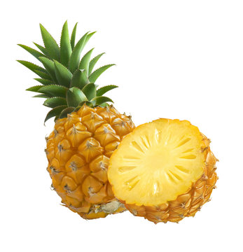 Pineapple angle and half isolated on white background