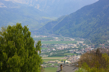 A panorama of the valley of the Les Houches near Chamonix, Haute Savoy, France.
