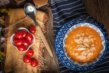Fresh tomato soup with rice.