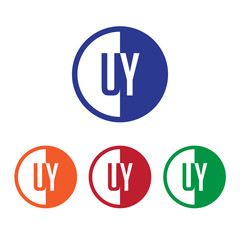 UY initial circle half logo blue,red,orange and green color