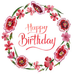 Wildflower carnation flower frame in a watercolor style isolated.