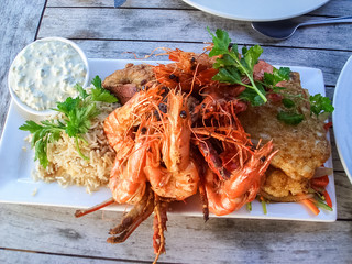 Ocean prawns with white sauce
